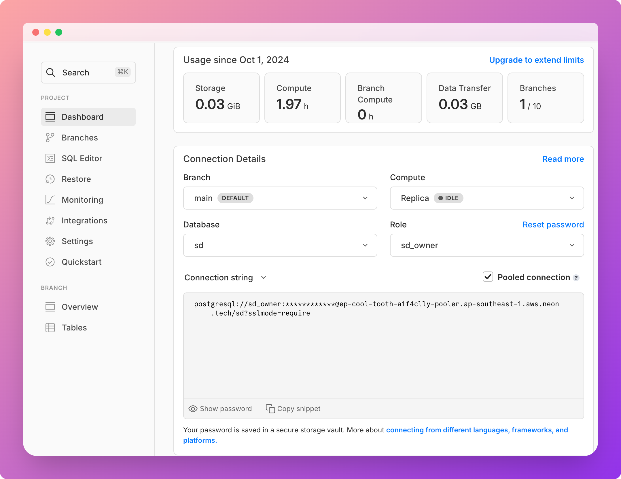 Read replica connection string